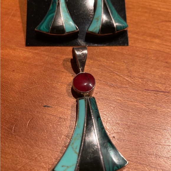 Elegant Turquoise and Red Silver 925 Jewelry Set